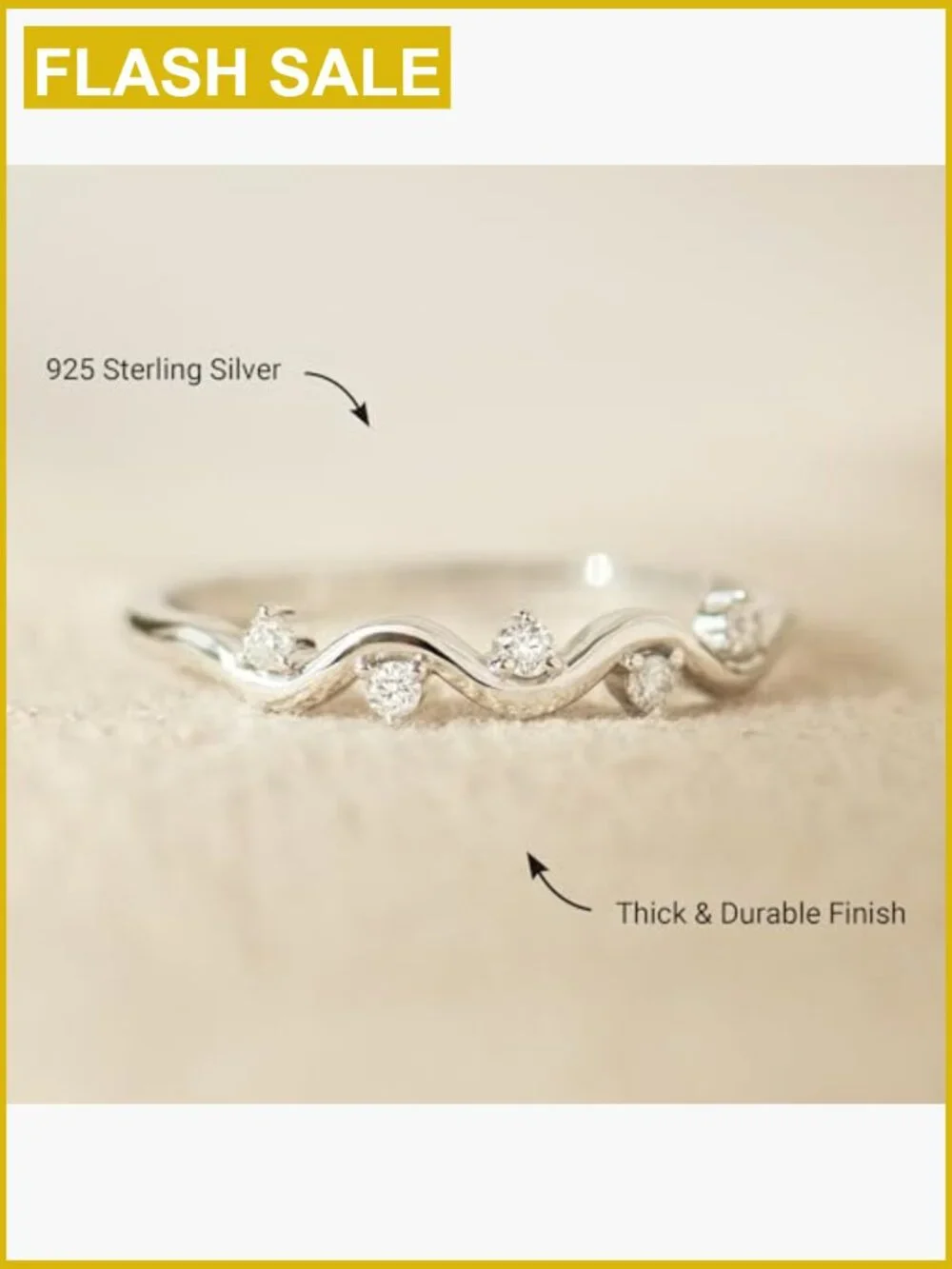 925 Sterling Silver Wave Stackable Ring, Cubic Zirconia, Midi & Pinky, Wedding